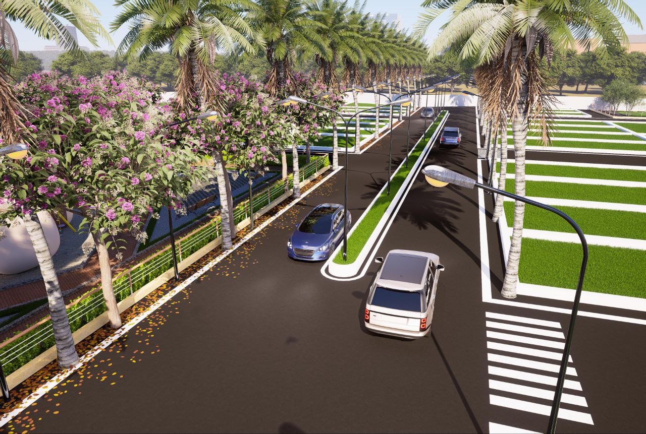 Paramhans Valley street view with landscaping and play area